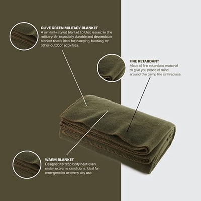 Weiche Großhandelsdecke aus 80% Wolle für militärische Zwecke Armeegrün