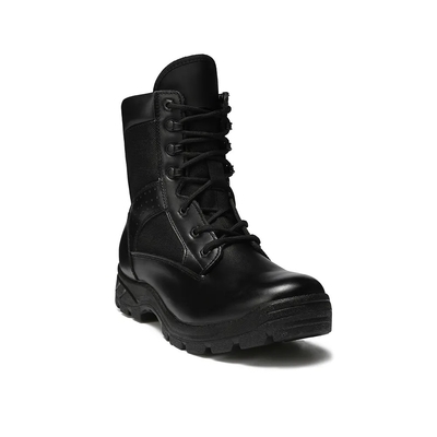 Schwarze Outdoor-PU-Rubber-Außensohlen Hohe Oberschuhen Taktische Lederkampfschuhe für Männer
