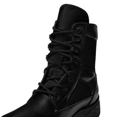 Schwarze Outdoor-PU-Rubber-Außensohlen Hohe Oberschuhen Taktische Lederkampfschuhe für Männer