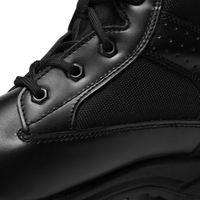 Schwarze Outdoor-PU-Rubber-Außensohlen Hohe Oberschuhen Taktische Lederkampfschuhe für Männer