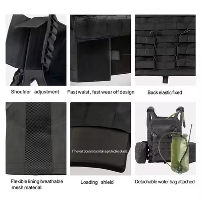 Schwarzes Leder Schulter Molle Taschen Platten Träger Training Taktische Weste mit Wasserbeutel